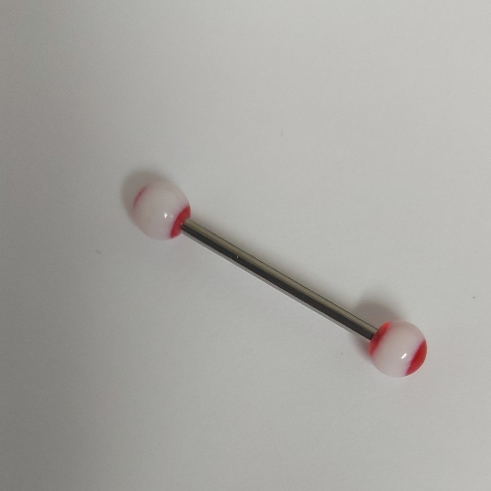 Red and White Barbell Piercing